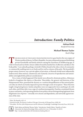 Family Politics Adrian Daub Stanford University Michael Thomas Taylor Reed College