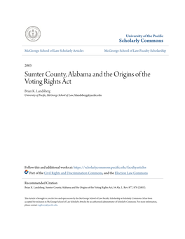 Sumter County, Alabama and the Origins of the Voting Rights Act Brian K