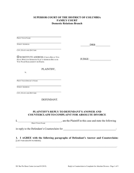 Reply to Counterclaim to Complaint for Absolute Divorce - Page 1 of 5 2