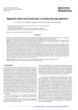 Magnetic Fields and Ionized Gas in Nearby Late Type Galaxies