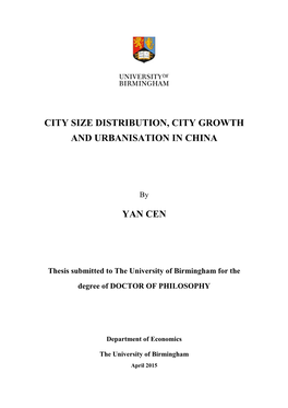 City Size Distribution, City Growth and Urbanisation in China