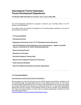 International Tennis Federation Tennis Development Department