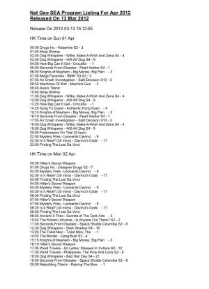 Nat Geo SEA Program Listing for Apr 2012 Released on 13 Mar 2012