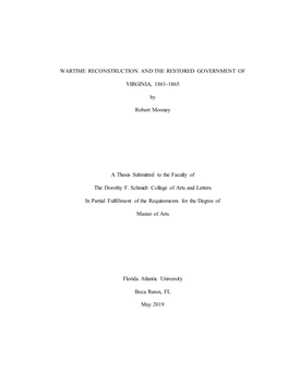 Wartime Reconstruction and the Restored Government of Virginia, 1861-1865