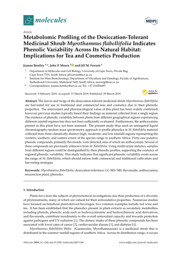 Metabolomic Profiling of the Desiccation-Tolerant Medicinal