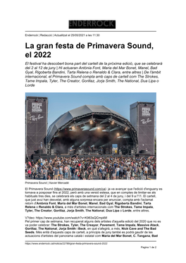 La Gran Festa De Primavera Sound, El 2022
