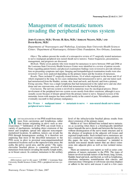 Management of Metastatic Tumors Invading the Peripheral Nervous System