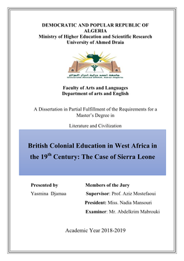 British Colonial Education in West Africa in the 19 Century: the Case