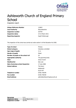 Ashleworth Church of England Primary School Inspection Report