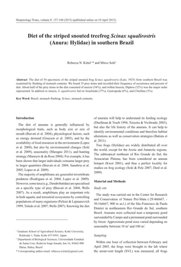 Diet of the Striped Snouted Treefrog Scinax Squalirostris (Anura: Hylidae) in Southern Brazil