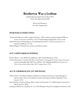 Beethoven Was a Lesbian a Radio Opera by Sophie Seita & Naomi Woo Tête-À-Tête Opera Festival 2020