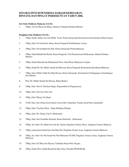 Senarai Penuh Penerima Darjah Kebesaran, Bintang Dan Pingat Persekutuan Tahun 2006