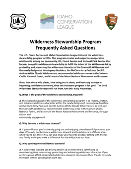 Wilderness Stewardship Program Frequently Asked Questions