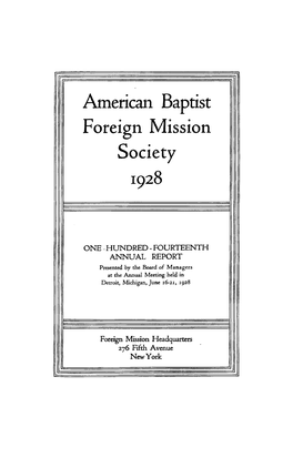 American Baptist Foreign Mission Society 1928