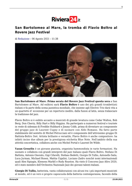 San Bartolomeo Al Mare, La Tromba Di Flavio Boltro Al Rovere Jazz Festival