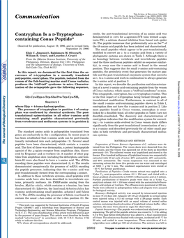 Contryphan Is a D-Tryptophan-Containing Conus