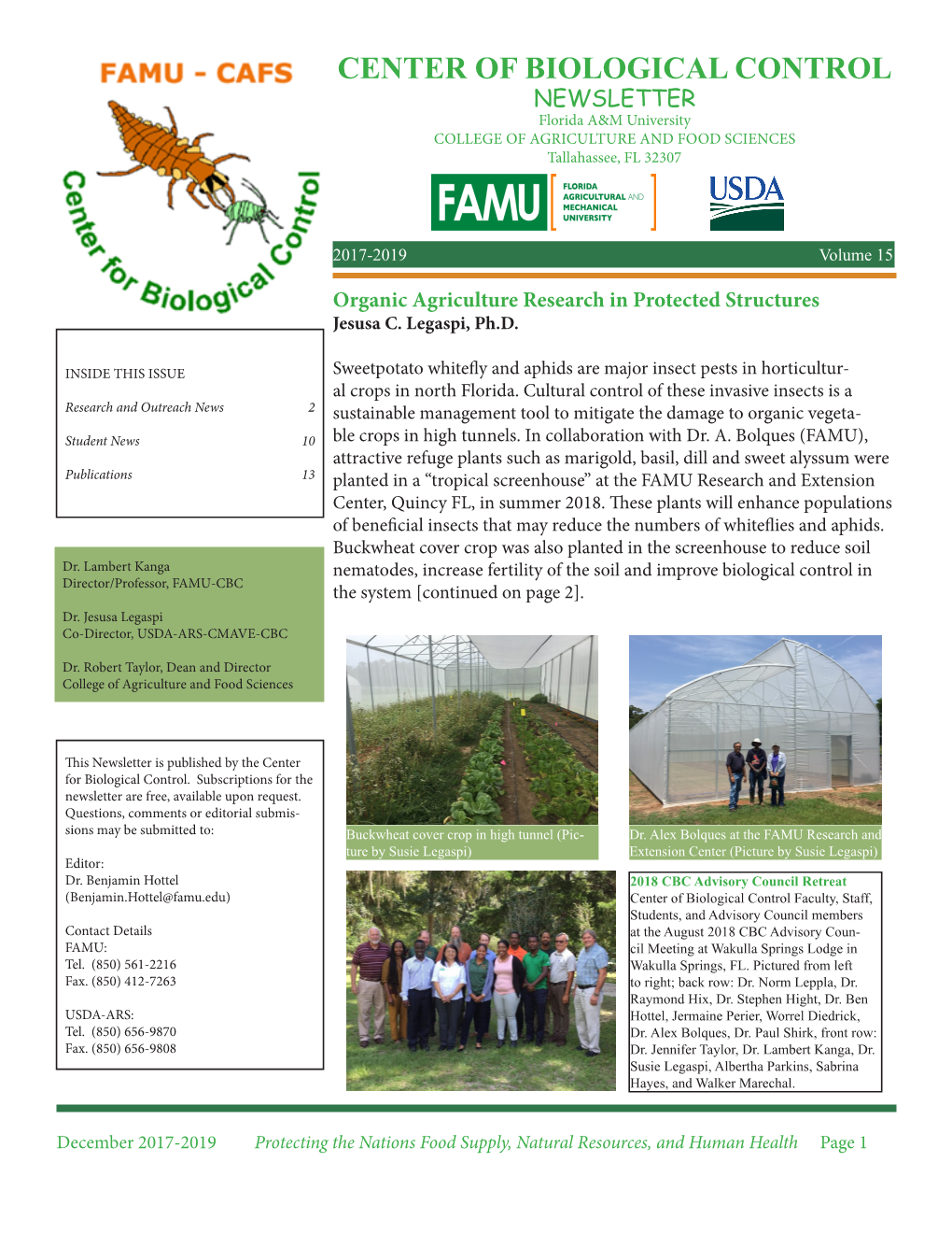 Center of Biological Control Newsletter Florida A&M University College of Agriculture and Food Sciences Tallahassee, FL 32307