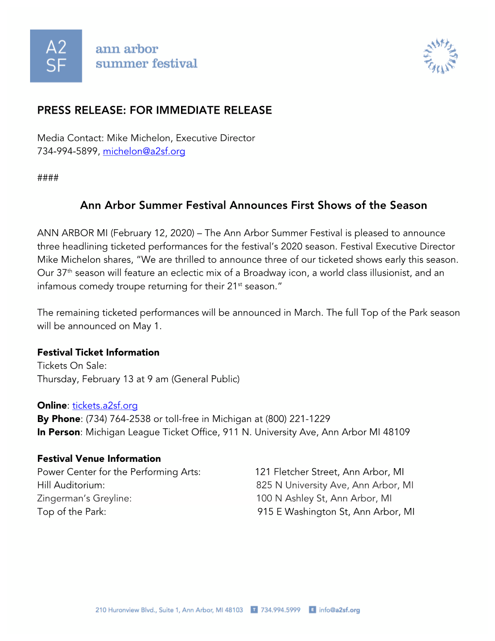 Press Release: for Immediate Release