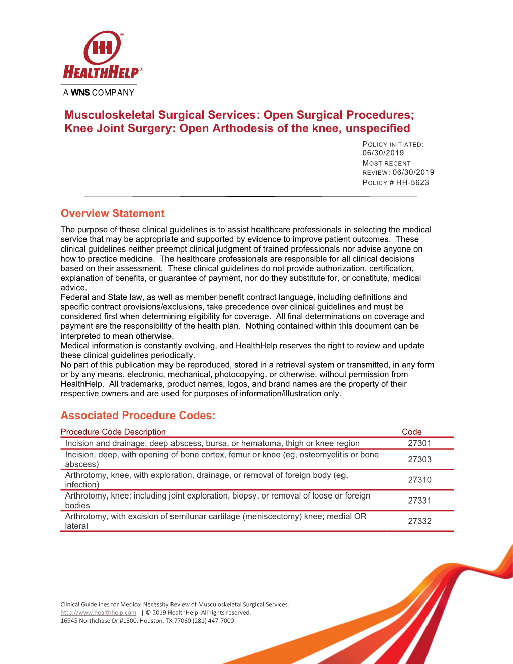 Knee Joint Surgery: Open Arthodesis of the Knee, Unspecified