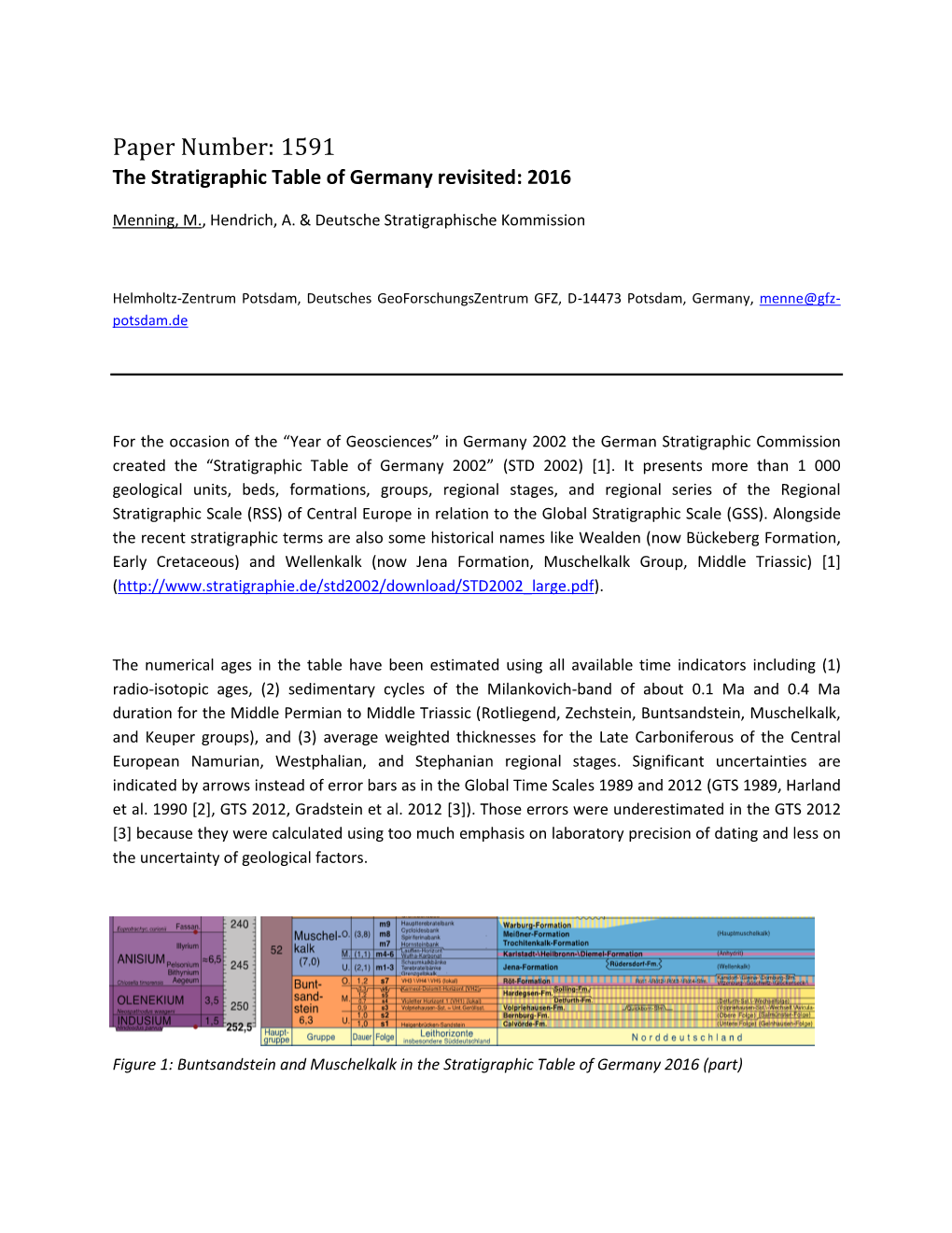 Paper Number: 1591 the Stratigraphic Table of Germany Revisited: 2016