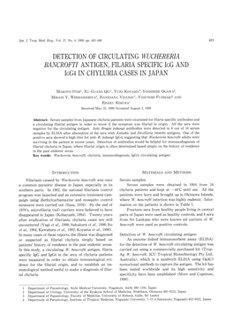 Detection of Circulating Wuchereria Bancrofti Antigen, Filaria Specific Igg and Igg4 in Chyluria Cases in Japan