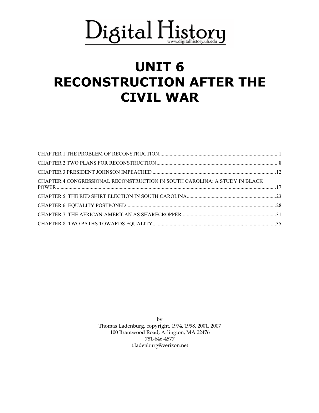 Unit 6 Reconstruction After the Civil War