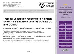 Tropical Vegetation Response to Heinrich Event 1 As Simulated with the Uvic ESCM Title Page and CCSM3 Abstract Introduction Conclusions References D
