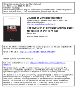 The Question of Genocide and the Quest for Justice in the 1971 War Sarmila Bose Available Online: 25 Nov 2011