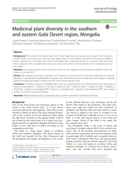 Medicinal Plant Diversity in the Southern and Eastern Gobi Desert