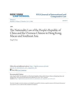 The Nationality Law of the People's Republic of China and the Overseas Chinese in Hong Kong, Macao and Southeast Asia