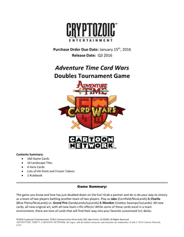 Adventure Time Card Wars Doubles Tournament Game