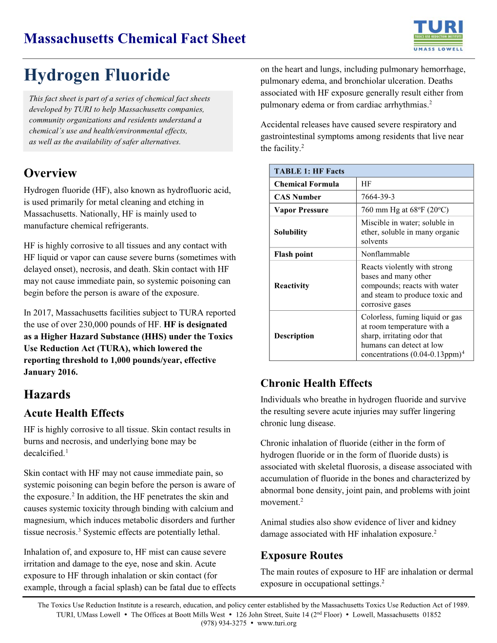 Massachusetts Chemical Fact Sheet