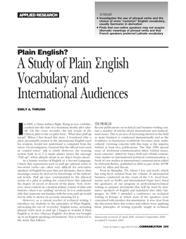 A Study of Plain English Vocabulary and International Audiences
