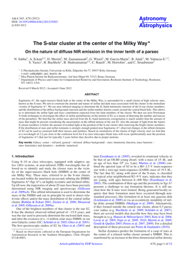 The S-Star Cluster at the Center of the Milky Way⋆