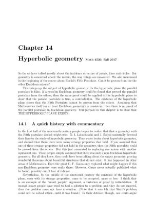 Chapter 14 Hyperbolic Geometry Math 4520, Fall 2017