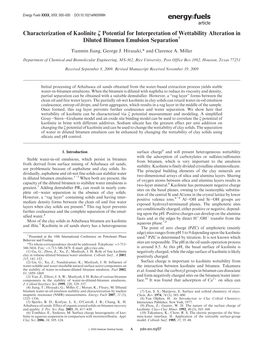 Characterization of Kaolinite Ζ Potential for Interpretation of Wettability Alteration in Diluted Bitumen Emulsion Separation†