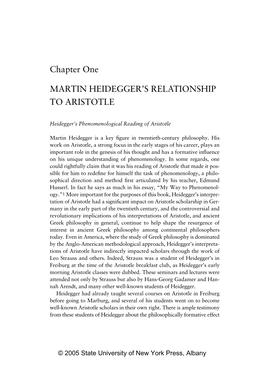Martin Heidegger's Relationship to Aristotle