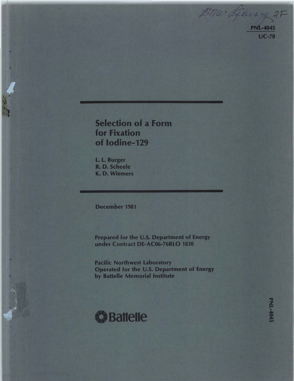 Selection of a Form for Fixation of Iodine-I29