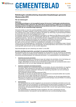 Beleidsregels Subsidieverlening Dorpsraden/Dorpsbelangen Gemeente Westerwolde 2019