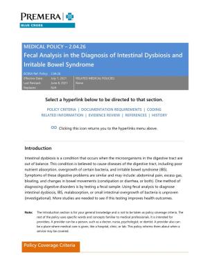 2.04.26 Fecal Analysis in the Diagnosis of Intestinal Dysbiosis and Irritable Bowel Syndrome