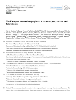 The European Mountain Cryosphere: a Review of Past, Current and Future Issues