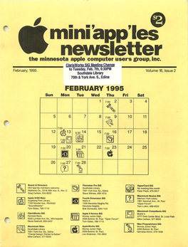 Mini'apples Newsletter the Minnesota Apple Computer User's Group, Inc