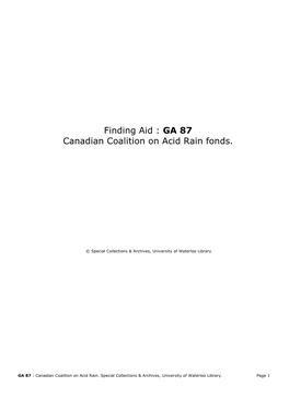 View Full Finding Aid of Canadian Coalition on Acid Rain Fonds (PDF)