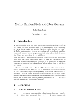 Markov Random Fields and Gibbs Measures