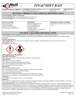 Final Soft Bait Singapore Date Created: March 2017 Supplier: Bell Laboratories, Inc