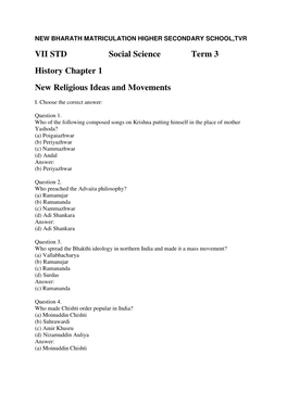 VII STD Social Science Term 3 History Chapter 1 New Religious Ideas and Movements
