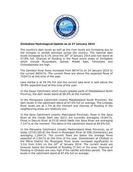 Zimbabwe Brief Hydrological Update 27 January 2014.Pdf