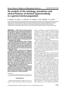 An Analysis of the Aetiology, Prevalence and Clinical Features of Dentine Hypersensitivity in a General Dental Population