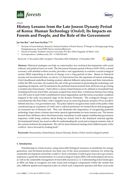 History Lessons from the Late Joseon Dynasty Period of Korea: Human Technology (Ondol), Its Impacts on Forests and People, and the Role of the Government