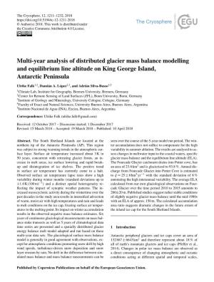 Multi-Year Analysis of Distributed Glacier Mass Balance Modelling and Equilibrium Line Altitude on King George Island, Antarctic Peninsula